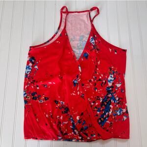 Floral Print Wrap Cami Tank Top with Adjustable Straps Red Blue - Size Medium